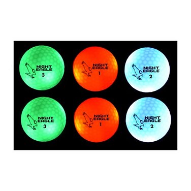 Night Eagle CV LED Golf Balls Light Activated No Timer 6 Pack 2xGreen2xRed2xBlue