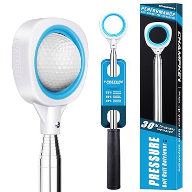 CHAMPKEY Pressure Golf Ball Retriever Performance Version Thicken Stainless Steel Shaft with Rubber Grip Golf Retriever Available in 9Ft 12Ft 145Ft 163Ft