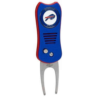 Team Golf NFL Buffalo Bills Retractable Divot Tool Switchblade Divot Tool with DoubleSided Magnetic Ball Marker Features Patented Single Prong Design Causes Less Damage to Greens Switchblade