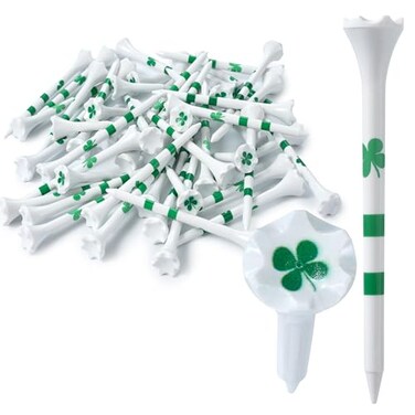 NorthPointe Golf Tees Plastic Combo Length Pack of 50 Includes 40 Count 3 Plastic Golf Tees 10 Count 1 Plastic Short Tees for Irons Hybrids Par Threes Four Leaf CloverShamrock