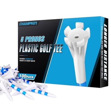 CHAMPKEY Advanced 5Prong Plastic Golf Tees 120 or 100 Pack 50 Ball Contact Surface Optimization with Longer Distance Performance Golf Tees PlasticWhite314100 Pack