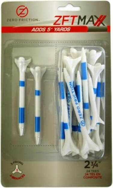 Zero Friction Unisex MAXX 3Prong 234 Golf Tees WhiteBlue 24 TeesPack White