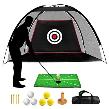 ASENVER Black Golf Practice Net Set 66x44 FT with Hitting Mat Target Cloth and Carrying Bag