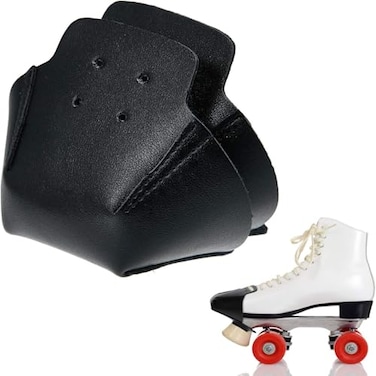 Geyoga 2 Pieces Roller Skate Toe Guards Artificial Leather Toe Guards Protectors for Quad Roller Skate BlackSolid Pattern