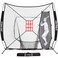 AOLIGEIJS 7X7 Baseball Softball Practice NetPitching NetBatting Netwith Baseball TeeBonus Strike Zone and Bow Framefor HittingPitching Catching Black Net Batter Dummy