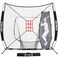 AOLIGEIJS 7X7 Baseball Softball Practice NetPitching NetBatting Netwith Baseball TeeBonus Strike Zone and Bow Framefor HittingPitching Catching Black Net Batter Dummy