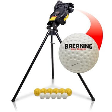 PowerNet Launch Flite Pro Baseball Softball Pitching Machine Breaking Ball Bracket Variable Speed Up to 90 MPH Batting Practice Ball Launcher Flite Pro