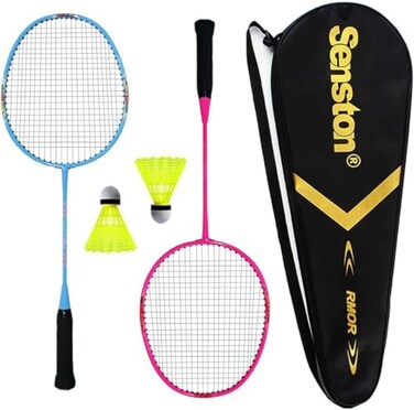 Senston Lightweight Beginner Badminton Set 2 Rackets 2 Shuttlecocks Carry Bag Pink and Blue