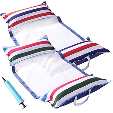 FindUWill Fabric Pool Hammock Floats XL 2Pack Inflatable Water Hammocks Floaties 4in1 Saddle Lounge Chair Hammock Drifter Pool Float Lounger for Adults
