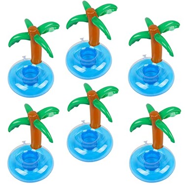 LIYDE 6 Pack Palm Tree Inflatable Drink Holder Floaties for Pool Party Accessories