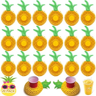 LanMa Inflatable Drink Holder 20 Pack Inflatable Pineapple Pool Float Drink Holders for Swimming Pool