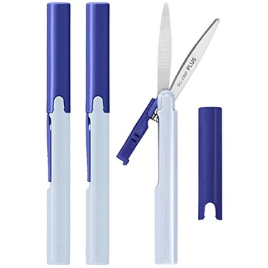 PLUS Plus Pen Style Compact Twiggy Scissors with Cover 3Pack Blue