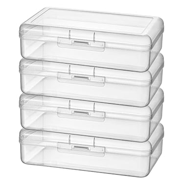 Thintinick 4 Pack Rectangular Clear Plastic Storage Containers Box with Hinged Lid for Beads and Other Small Craft Items 8 x 47 x 23 inch