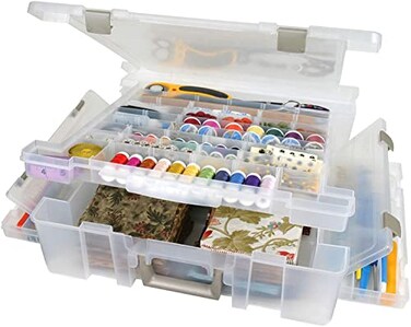 ArtBin 6981AB Super Satchel Deluxe Divided Base Large Portable Art Craft Organizer with Drawers 1 Plastic Storage Case Clear
