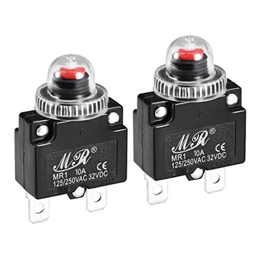 uxcell Thermal Circuit Breakers 10A 125250V AC 32V DC Push Button Reset Overload Protector Switch with Waterproof Cap 2 Pcs