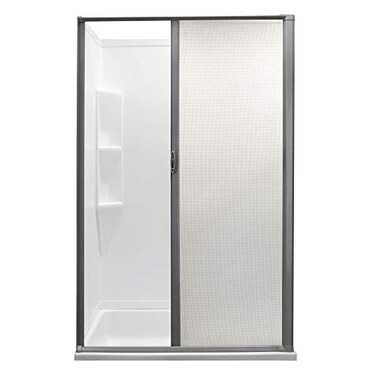 RecPro RV Retractable Rolling Shower Door Replacement Woven Mesh with Vinyl Platinum 36 x 67