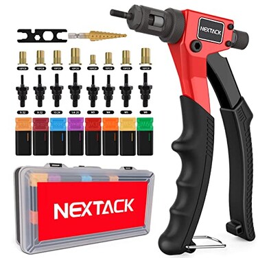 NEXTACK Rivet Nut Tool Kit with Step Drill Bit 80 Nutserts for Tight Space 8 Inch Rivnut Tool Set Riveter with 8 Mandrels 632 832 1024 1420 M3 M4 M5 M6 in Organized Rugged Carrying Case NT600