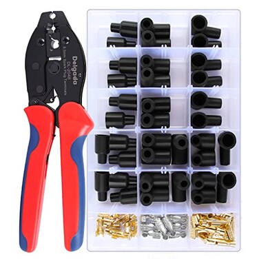 Delgada 36Pcs Spark Plug Wire Crimping Tool Spark Plug Wire Crimper Kit with 36PCS Boot Terminals Crimp and Stripping Tool Set for 180 90 Straight Ignition Wire Coil Terminals