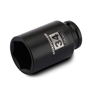 MIXPOWER 12 Drive Deep Impact Socket CRMO 34 mm METRIC 6 Point Axle Nut Impact Grade Socket for Easy Removal
