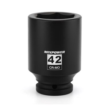 MIXPOWER 34 Drive Deep Impact Socket CRMO 42mm Metric 6 Point Axle Nut Impact Grade Socket for Easy Removal