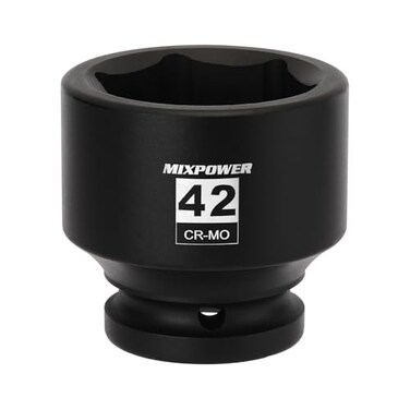 MIXPOWER 34 Drive Shallow Impact Socket 42mm CRMO Metric 6 Point Axle Nut Impact Grade Socket for Easy Removal
