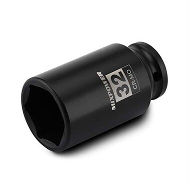 MIXPOWER 12 Drive Deep Impact Socket CRMO 32mm METRIC 6 Point Axle Nut Impact Grade Socket for Easy Removal