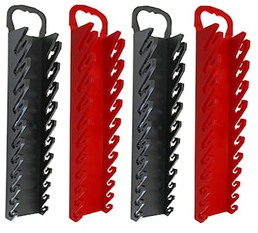 JSP Manufacturing 11Tool Gripper Wrench Organizer Tool Tray Kit for Stubby or Line Wrenches 4 Piece Kit Black Red