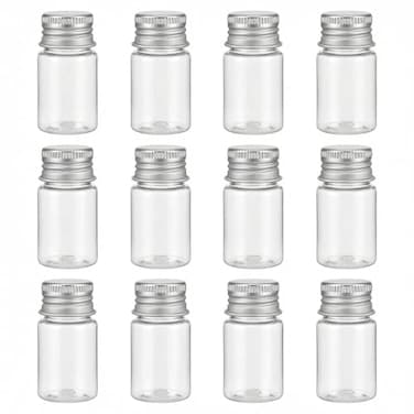 ASTRQLE 12Pcs Empty Refillable Clear Plastic Bottle with Aluminum Screw CapTiny JarsTravel Small Container 10ml