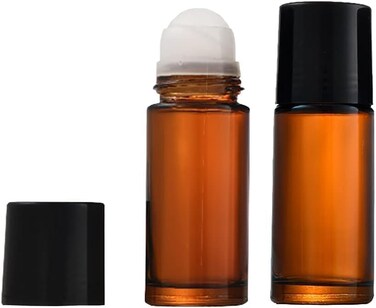 Galepromot 2 Pcs Clear Empty Glass Essential Oil Roller Bottles Vials Containers Refillable Rollon Bottles with Funnel 30ML Refillable Cosmetic Containers Roller Balls for Essential Oils Brown