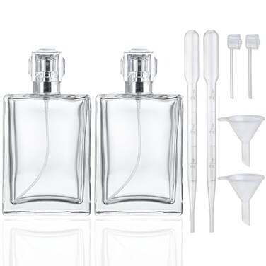 YU FENG 2 Pack Perfume Spray Bottles 100ml34oz Refillable Glass Perfume Atomizer Empty Square Clear Glass Cologne Bottles with Fine Mist Spray