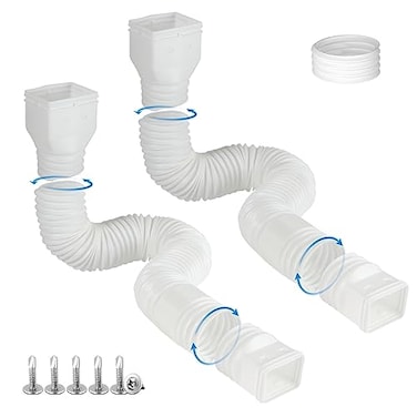 plusgutter 2 Pack Rain Gutter Downspout Extensions Flexible Downspout Extender with 5868 Extendable Pipes for Rain Water Drainage Durable Down Spout Drain Extension with Connector White