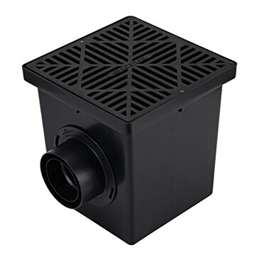 NDS Square Catch Basin Drain Kit with 2Opening Catch Basin Black Plastic Grate 2 Outlet Adapters 1 Outlet Plug 12 in