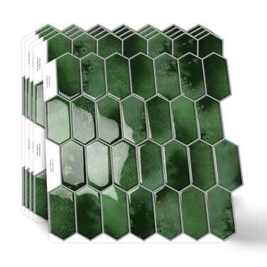 MOONFUN 10Sheet Long Hexagon Peel and Stick Kitchen Backsplash Tiles3D Waterproof SelfAdhesive Wall Tile Stick on Backsplash for Kitchen Bathroom FireplaceRVDark Green1212