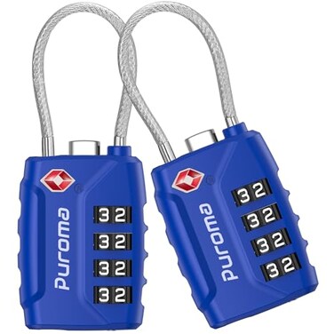Puroma 2 Pack TSA Approved Luggage Locks 4 Digit Combination Travel Cable Locks Resettable Code Lock with Zinc Alloy Body for Suitcase Toolbox Backpack Bag Gym Locker Basic Blue
