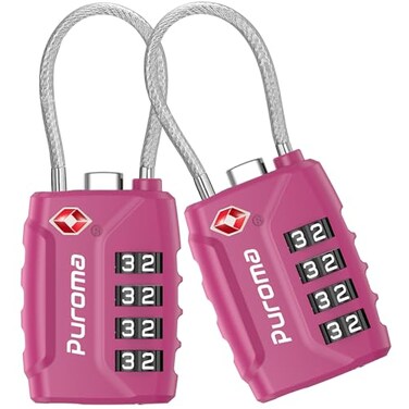 Puroma 2 Pack TSA Approved Luggage Locks 4 Digit Combination Travel Cable Locks Resettable Code Lock with Zinc Alloy Body for Suitcase Toolbox Backpack Bag Gym Locker Basic Pink Dark