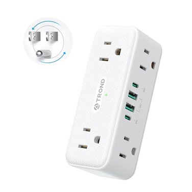 TROND Outlet Extender Surge Protector with 360 Rotating Plug Multi Plug Wall Outlet with 6 Grounded Sockets and 2 PD20W USB C Charger 900J Sideways Plug Adapter for Tight Space in Kitchen Bathroom