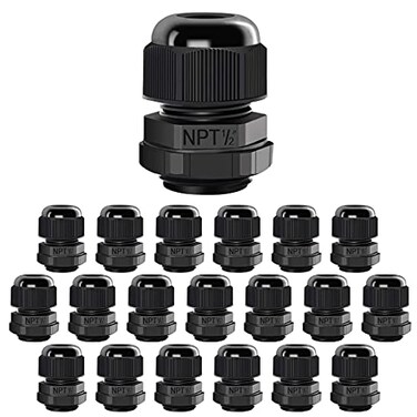 LeMotech 20 Pack NPT 12 Cable Glands Waterproof Adjustable 612mm Cable Connectors Black Nylon Joints with Gaskets