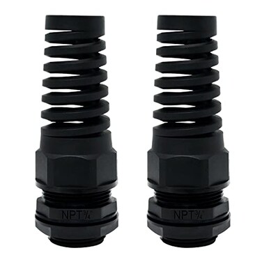LeMotech 2Pcs NPT 34 IP68 Waterproof Cable Gland Flex Spiral Strain Relief Black Nylon Joint with Gaskets for 1318mm Wire Thread