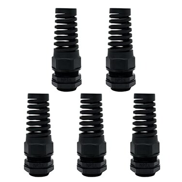 LeMotech 5Pcs NPT 12 IP68 Waterproof Cable Gland Flex Spiral Strain Relief Black Nylon Joint with Gaskets for 612mm Wire Thread