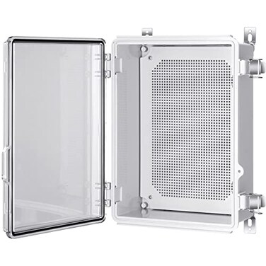 Gratury Junction Box IP67 Waterproof Plastic Enclosure for Electrical Project Hinged Grey Cover Includes Mounting Plate and Wall Bracket Transparent Cover 14610659