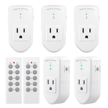 BN-LINK BNLINK Wireless Remote Control Outlet Electrical Switch for Lights Fans Christmas Lights Small Appliance 100ft Long Range White Learning Code 5Rx2Tx 1200W10A ETL FCC Certified