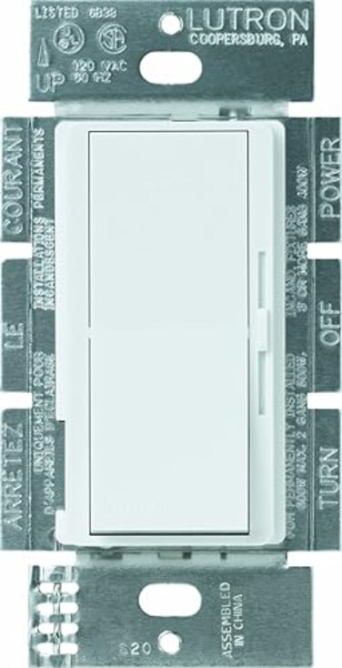 Lutron Diva ReversePhase ELV Dimmer Switch 250W LED or 500W ELV Single Pole3Way 120V Neutral Required DVRP253PWH White