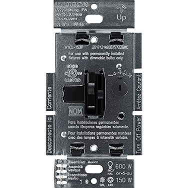 Lutron AriadniToggler LED Dimmer Switch for Dimmable LED Halogen and Incandescent Bulbs 150 Watt SinglePole or 3Way AYCL153PBL Black
