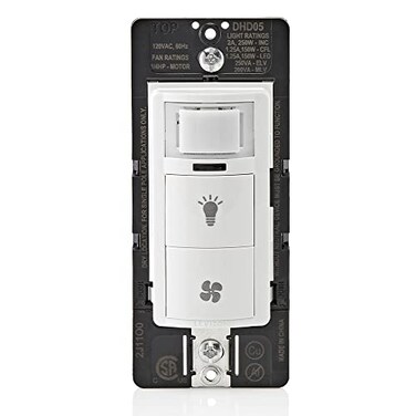Leviton Dual Combination Humidity Sensor with Separate Light Switch Automate Bathroom Exhaust Fan Air Circulation Moisture Control Single PoleSingle Pole HP DHD051LW White