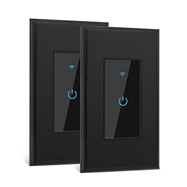 Lesim Smart Switch 24GHz WiFi Light Switch 2Pack Compatible with Alexa and Google Home Single Pole Needs Neutral Wire Black