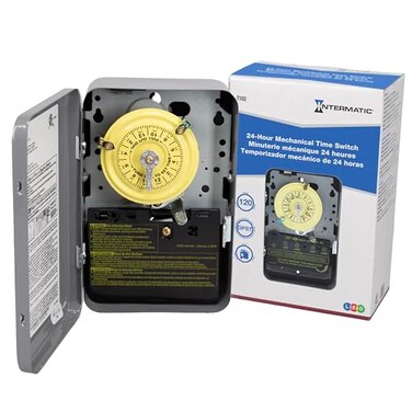 Intermatic T103 24Hour Mechanical Timer Switch 120V DPST Indoor Metal Enclosure HeavyDuty Programmable Time Switch 40A Load Control for Pumps Lighting HVAC and Fans