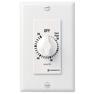 Intermatic FD60MWC 60Minute SpringWound InWall Countdown Timer Switch for AutoOff control of Fans and Lights White