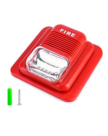QWORK Fire Alarm 12 24V DC Wired Sound and Light Fire Alarm Warning Strobe Siren Horn Security System Sensor