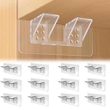 Jaxbo 12 Pcs Punch Free Shelf Support PegSelf Adhesive Support Shelf BracketStrong Load Bearing for Shelves Kitchen Cabinet Book Closet