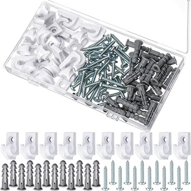 Oudain 16 Pack Down Wall Clips Closet Shelves Loop Clips Plastic Wire Wall Shelf Screws and Expansion Tubes White
